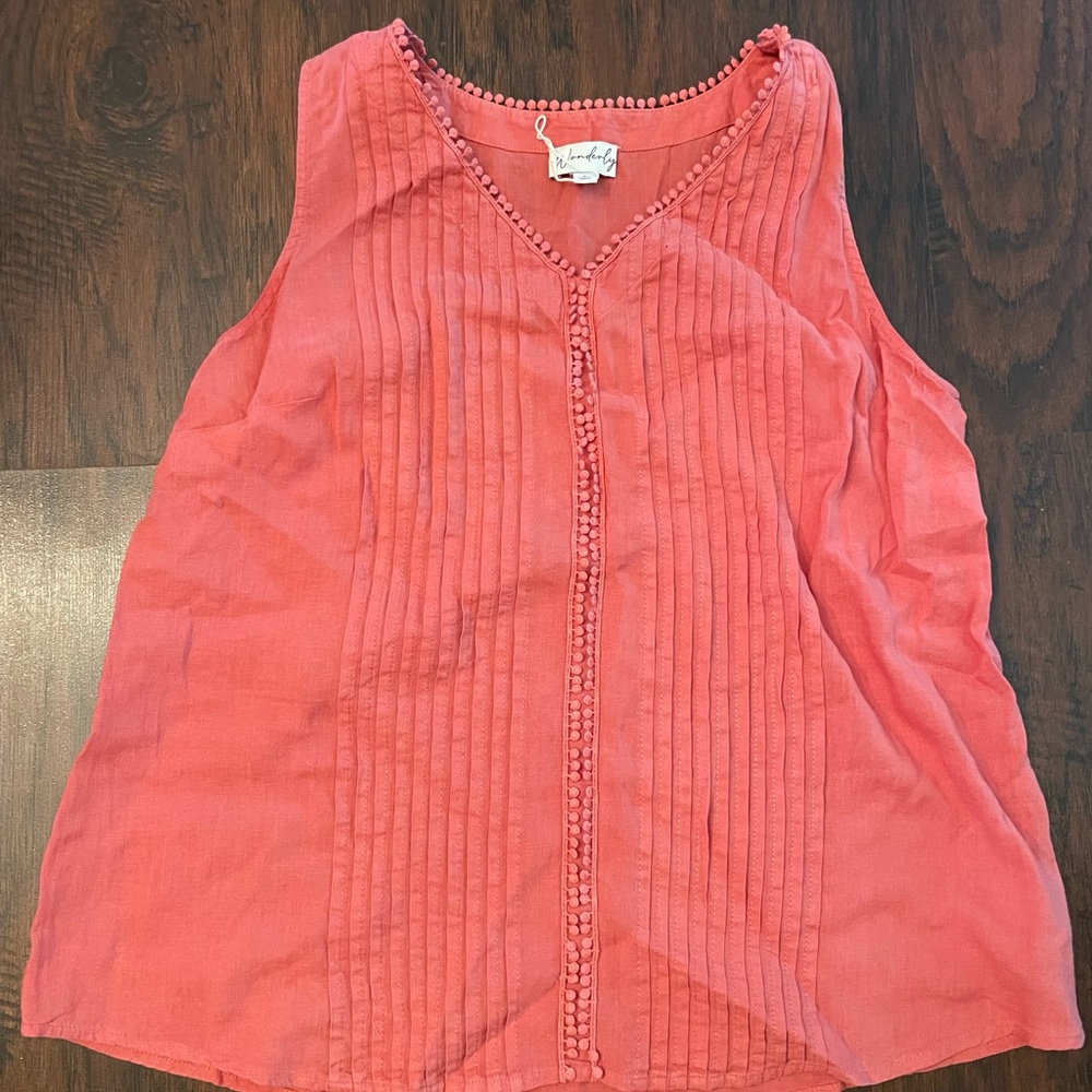 Wonderly Pink Relaxed Pleated Tank Top